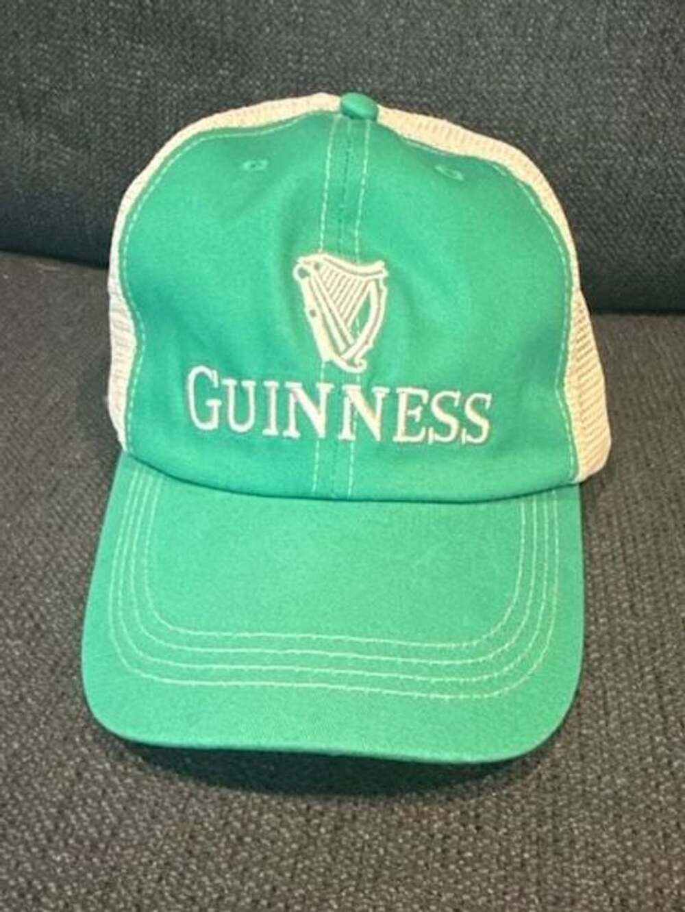 Guinness Trucker Hat Green Tan Embroidered Mesh Snapback
